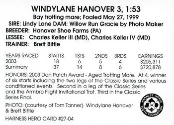 2004 Harness Heroes #27-04 Windylane Hanover Back